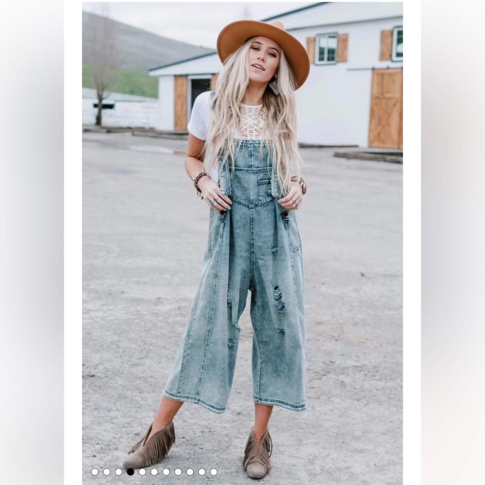 NWT Three Bird Nest Distressed Blue Denim Overalls
